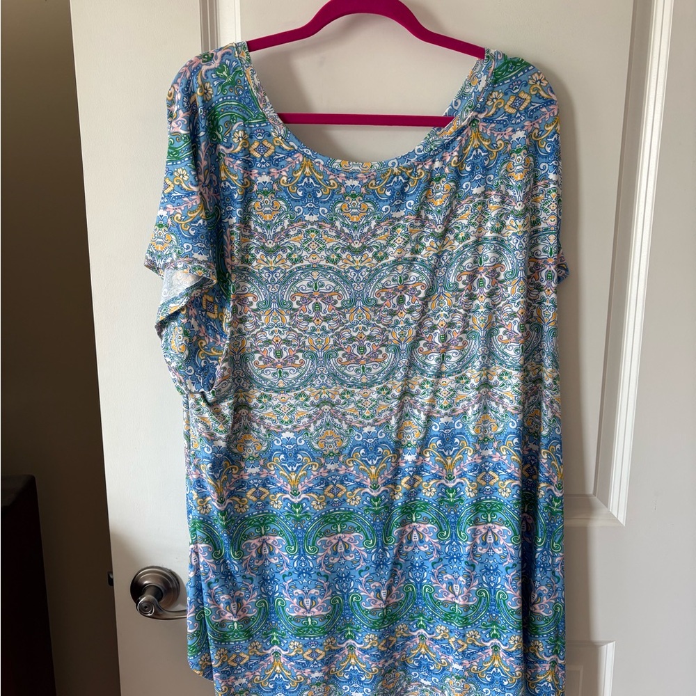 Women's Blue Paisley Print Short-Sleeve Top